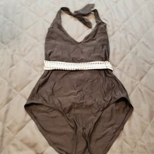 Lemlem by Liya Kebede Black Halter One Piece Swimsuit Geometric Belt Size M